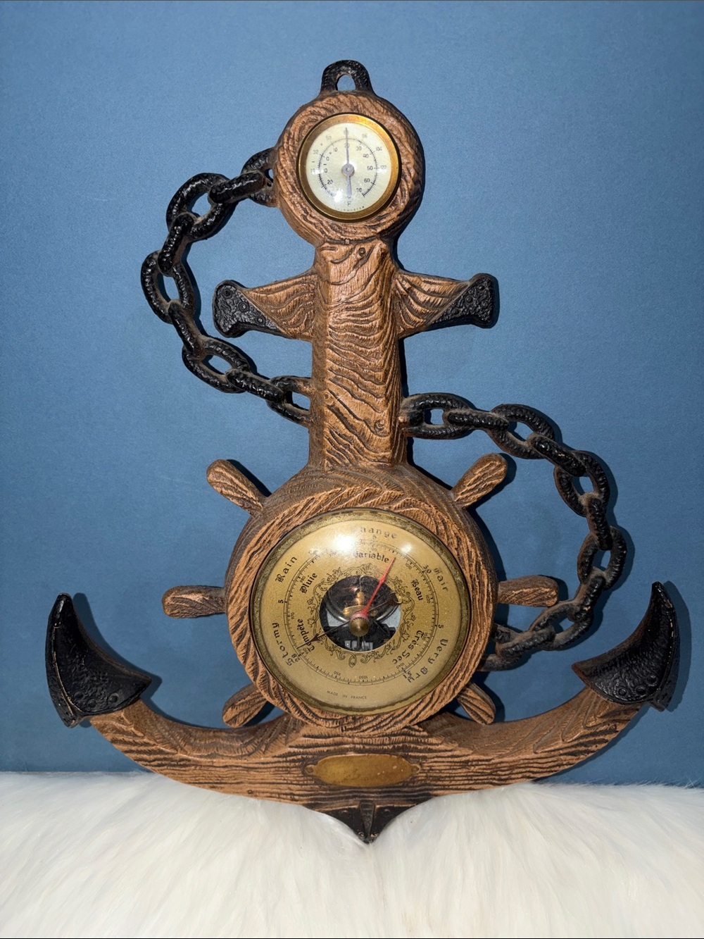 Nautical Anchor Wall Barometer and Thermometer - Brown and Black